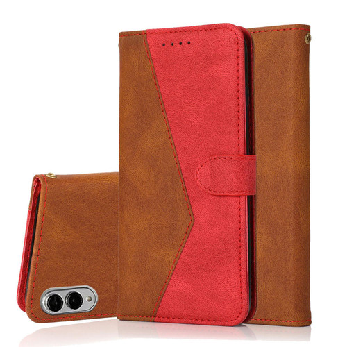 Samsung Galaxy S25 Edge 5G Dual-color Stitching Leather Phone Case - Brown Red