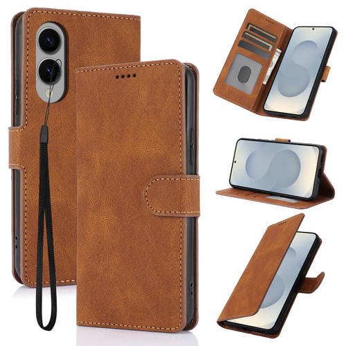 Samsung Galaxy S25 Edge 5G Fantasy Skin-feel Calfskin Texture Leather Phone Case - Brown Samsung Galaxy S25 Edge 5G Fantasy Skin-feel Calfskin Texture Leather Phone Case - Brown