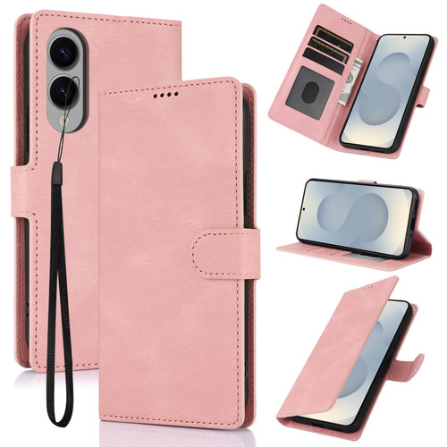 Samsung Galaxy S25 Edge 5G Fantasy Skin-feel Calfskin Texture Leather Phone Case - Pink Samsung Galaxy S25 Edge 5G Fantasy Skin-feel Calfskin Texture Leather Phone Case - Pink