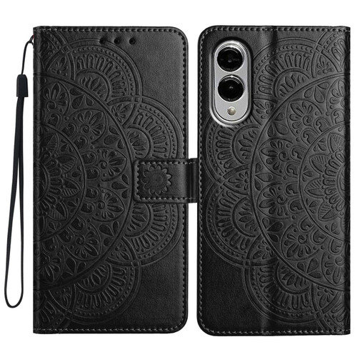 Samsung Galaxy S25 Edge 5G Flower Embossed Leather Phone Case - Black