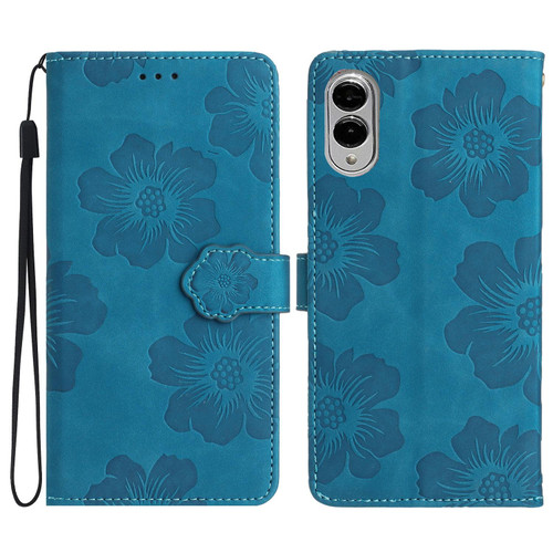 Samsung Galaxy S25 Edge 5G Flower Embossing Pattern Leather Phone Case - Blue Samsung Galaxy S25 Edge 5G Flower Embossing Pattern Leather Phone Case - Blue