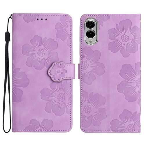 Samsung Galaxy S25 Edge 5G Flower Embossing Pattern Leather Phone Case - Purple