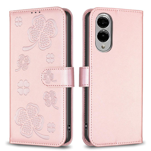 Samsung Galaxy S25 Edge 5G Four-leaf Embossed Leather Phone Case - Pink