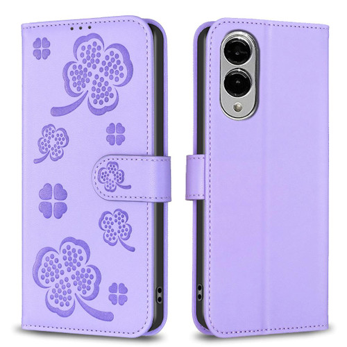 Samsung Galaxy S25 Edge 5G Four-leaf Embossed Leather Phone Case - Purple