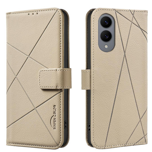 Samsung Galaxy S25 Edge 5G Geometric Pattern RFID Leather Phone Case - Beige
