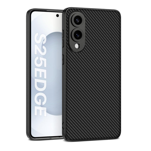 Samsung Galaxy S25 Edge 5G GKK Metal Paint Skin Feel Leather Full Coverage Phone Case - Carbon Fiber Texture Samsung Galaxy S25 Edge 5G GKK Metal Paint Skin Feel Leather Full Coverage Phone Case - Carbon Fiber Texture