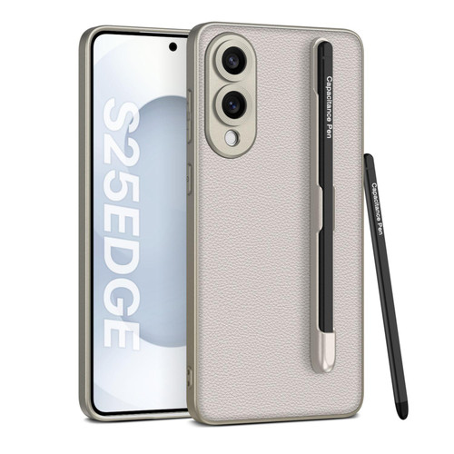 Samsung Galaxy S25 Edge 5G GKK Metal Paint Skin Feel Leather Phone Case with Pen - Titanium Grey Samsung Galaxy S25 Edge 5G GKK Metal Paint Skin Feel Leather Phone Case with Pen - Titanium Grey