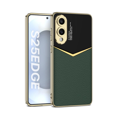 Samsung Galaxy S25 Edge 5G GKK Plating Soft TPU + Leather Full Coverage Phone Case without Pen - Green Samsung Galaxy S25 Edge 5G GKK Plating Soft TPU + Leather Full Coverage Phone Case without Pen - Green
