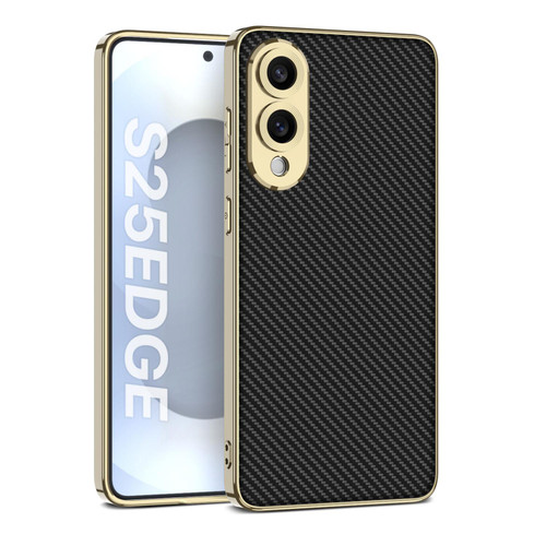 Samsung Galaxy S25 Edge 5G GKK Plating TPU Leather Full Coverage Phone Case - Carbon Fiber Black Samsung Galaxy S25 Edge 5G GKK Plating TPU Leather Full Coverage Phone Case - Carbon Fiber Black