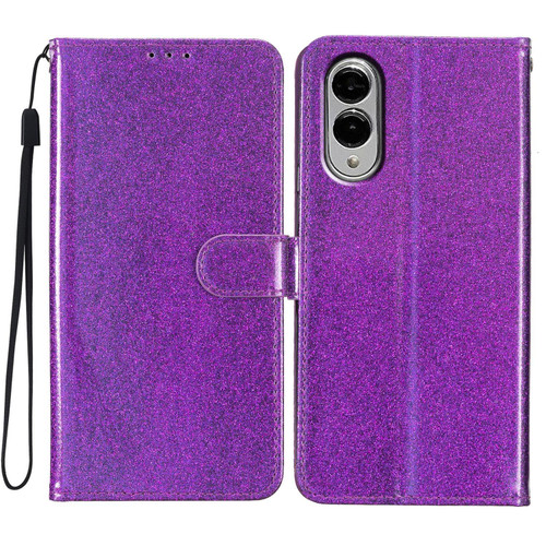 Samsung Galaxy S25 Edge 5G Glitter Powder Flip Leather Phone Case - Purple