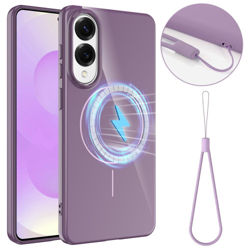 Samsung Galaxy S25 Edge 5G Glossy TPU Shockproof MagSafe Phone Case with Lanyard - Purple