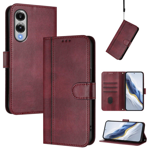 Samsung Galaxy S25 Edge 5G Line Splicing Buckle Retro Leather Phone Case - Wine Red
