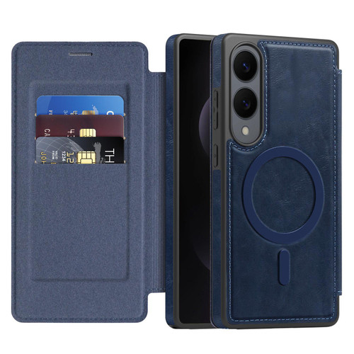Samsung Galaxy S25 Edge 5G Linton MagSafe Leather Phone Case - Blue