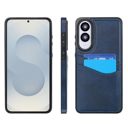 Samsung Galaxy S25 Edge 5G Litchi Leather Skin Card Slots Phone Case - Blue