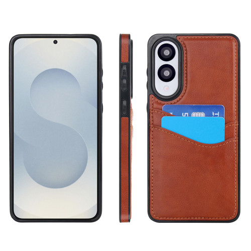 Samsung Galaxy S25 Edge 5G Litchi Leather Skin Card Slots Phone Case - Brown