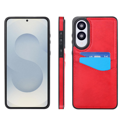 Samsung Galaxy S25 Edge 5G Litchi Leather Skin Card Slots Phone Case - Red