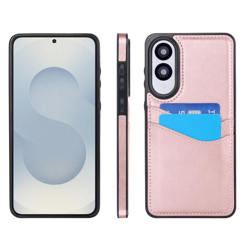 Samsung Galaxy S25 Edge 5G Litchi Leather Skin Card Slots Phone Case - Rose Gold