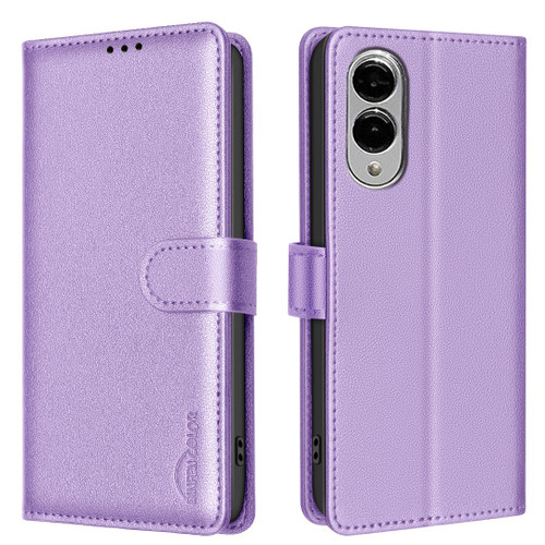 Samsung Galaxy S25 Edge 5G Litchi Texture RFID Anti-theft Leather Phone Case - Purple