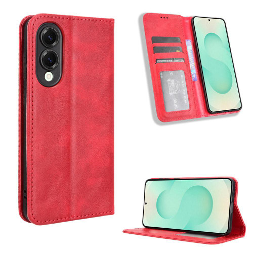 Samsung Galaxy S25 Edge 5G Magnetic Buckle Retro Texture Leather Phone Case - Red Samsung Galaxy S25 Edge 5G Magnetic Buckle Retro Texture Leather Phone Case - Red