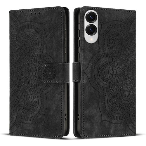 Samsung Galaxy S25 Edge 5G Mandala Embossed Retro Frosted Leather Phone Case - Black Samsung Galaxy S25 Edge 5G Mandala Embossed Retro Frosted Leather Phone Case - Black
