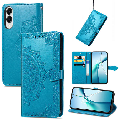 Samsung Galaxy S25 Edge 5G Mandala Flower Embossed Leather Phone Case - Blue