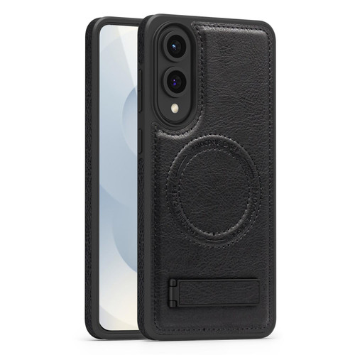 Samsung Galaxy S25 Edge 5G Multi-function Holder MagSafe PU Phone Case - Black Samsung Galaxy S25 Edge 5G Multi-function Holder MagSafe PU Phone Case - Black