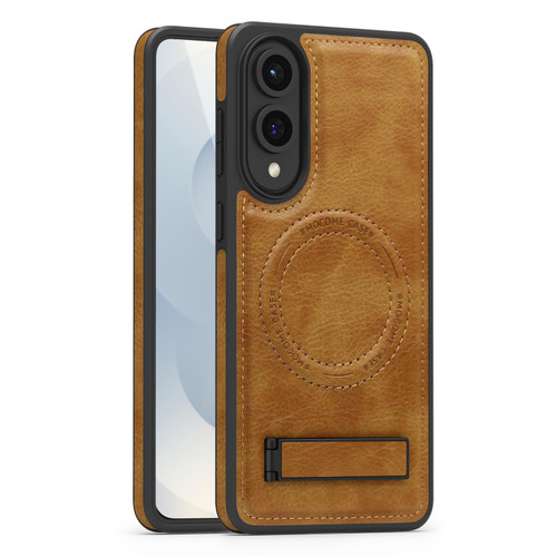 Samsung Galaxy S25 Edge 5G Multi-function Holder MagSafe PU Phone Case - Brown Samsung Galaxy S25 Edge 5G Multi-function Holder MagSafe PU Phone Case - Brown