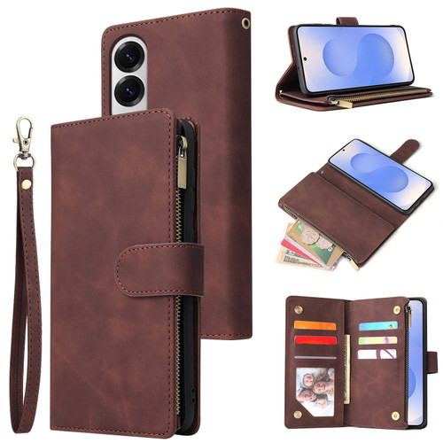 Samsung Galaxy S25 Edge 5G Multifunctional Frosted Zipper Wallet Leather Phone Case - Coffee Samsung Galaxy S25 Edge 5G Multifunctional Frosted Zipper Wallet Leather Phone Case - Coffee
