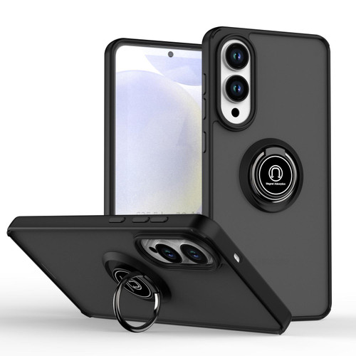 Samsung Galaxy S25 Edge 5G Q Shadow 1 Series TPU Hybrid PC Phone Case with Ring - Black+Black