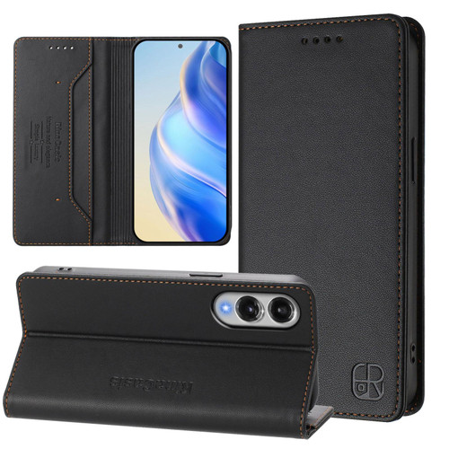 Samsung Galaxy S25 Edge 5G RC01 Dual-Folded Magnetic Suction RFID Leather Phone Case - Black