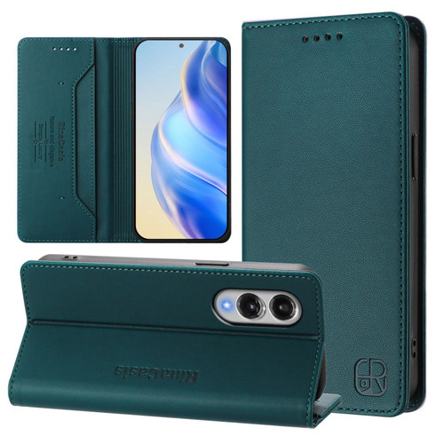 Samsung Galaxy S25 Edge 5G RC01 Dual-Folded Magnetic Suction RFID Leather Phone Case - Dark Green