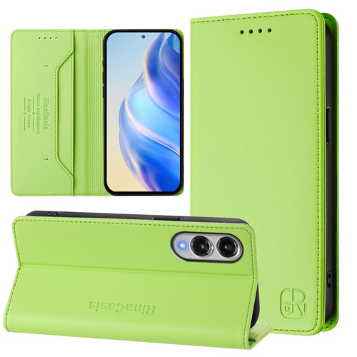 Samsung Galaxy S25 Edge 5G RC01 Dual-Folded Magnetic Suction RFID Leather Phone Case - Grass Green