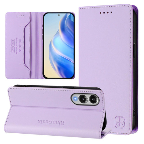Samsung Galaxy S25 Edge 5G RC01 Dual-Folded Magnetic Suction RFID Leather Phone Case - Light Purple