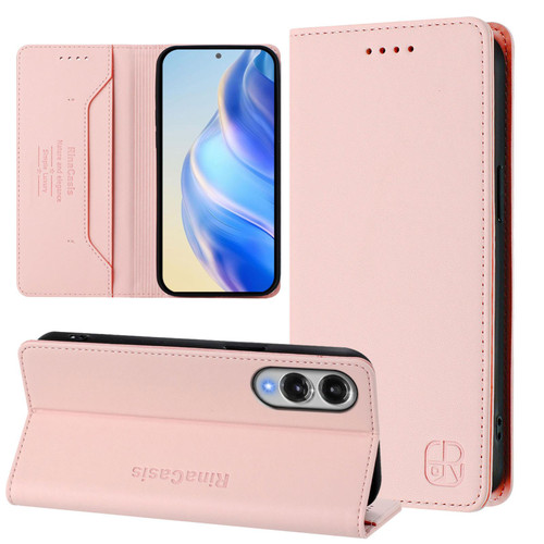 Samsung Galaxy S25 Edge 5G RC01 Dual-Folded Magnetic Suction RFID Leather Phone Case - Pink