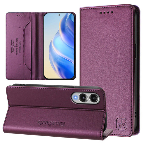 Samsung Galaxy S25 Edge 5G RC01 Dual-Folded Magnetic Suction RFID Leather Phone Case - Violet