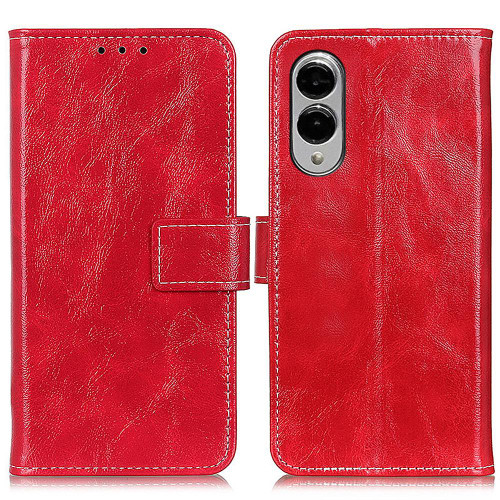 Samsung Galaxy S25 Edge 5G Retro Crazy Horse Texture Leather Phone Case - Red