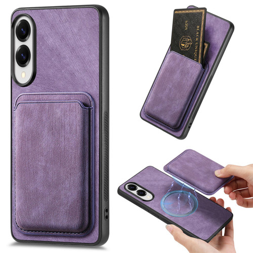 Samsung Galaxy S25 Edge 5G Retro Leather Card Bag Magnetic Phone Case - Purple