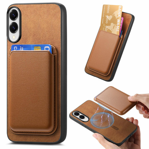 Samsung Galaxy S25 Edge 5G Retro Magsafe Card Bag PU Back Cover Phone Case - Brown