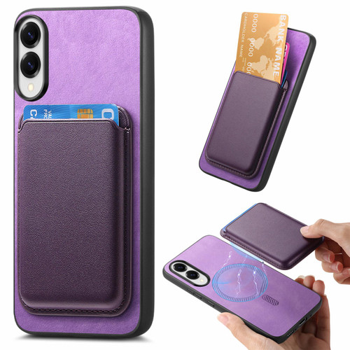 Samsung Galaxy S25 Edge 5G Retro Magsafe Card Bag PU Back Cover Phone Case - Purple