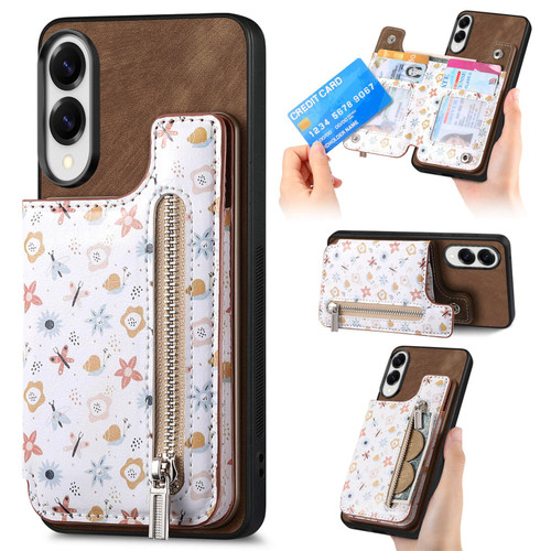 Samsung Galaxy S25 Edge 5G Retro Painted Zipper Wallet Back Phone Case - Brown
