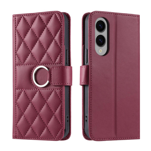 Samsung Galaxy S25 Edge 5G Ring Buckle Rhombic Leather Phone Case - Red Samsung Galaxy S25 Edge 5G Ring Buckle Rhombic Leather Phone Case - Red