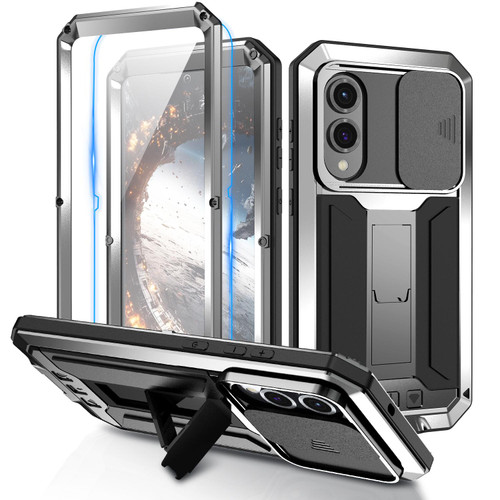 Samsung Galaxy S25 Edge 5G R-JUST Sliding Camera Life Water Resistant Holder Phone Case - Silver
