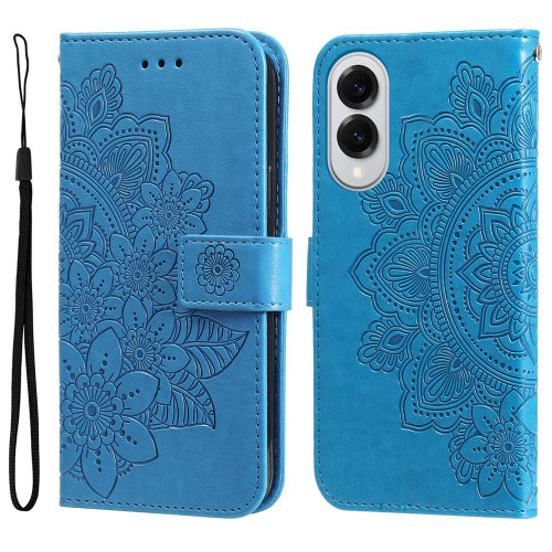 Samsung Galaxy S25 Edge 5G Seven-petal Flowers Embossing Leather Phone Case - Blue Samsung Galaxy S25 Edge 5G Seven-petal Flowers Embossing Leather Phone Case - Blue