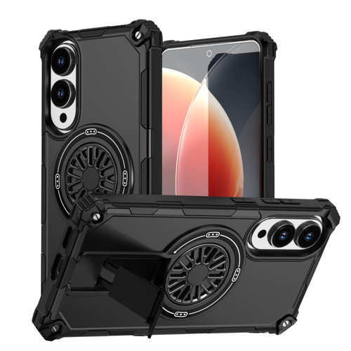Samsung Galaxy S25 Edge 5G Shockproof Kickstand Metallic Shaft MagSafe Phone Case - Black