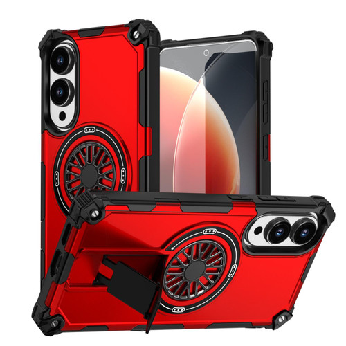 Samsung Galaxy S25 Edge 5G Shockproof Kickstand Metallic Shaft MagSafe Phone Case - Red