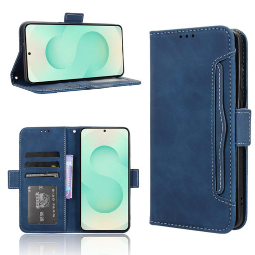 Samsung Galaxy S25 Edge 5G Skin Feel Calf Texture Card Slots Leather Phone Case - Blue