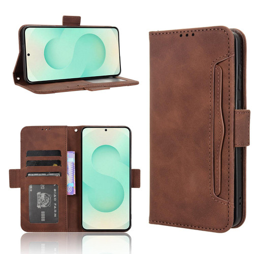 Samsung Galaxy S25 Edge 5G Skin Feel Calf Texture Card Slots Leather Phone Case - Brown