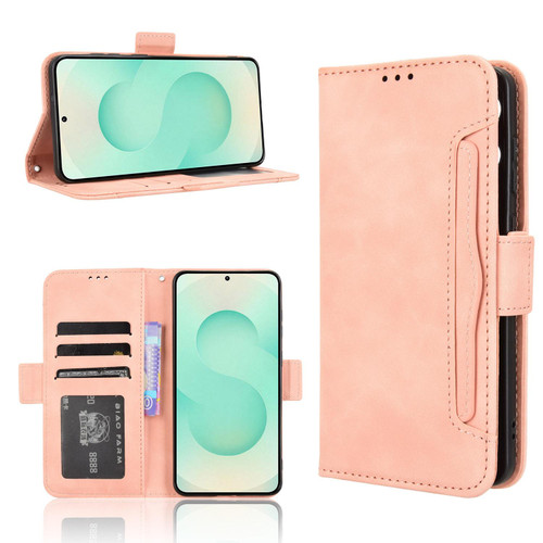 Samsung Galaxy S25 Edge 5G Skin Feel Calf Texture Card Slots Leather Phone Case - Pink