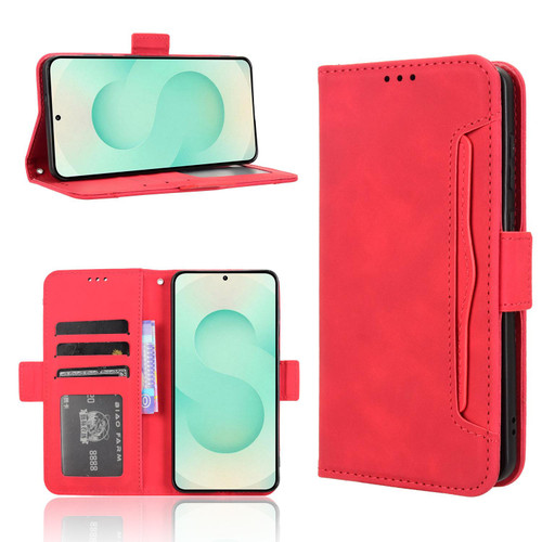 Samsung Galaxy S25 Edge 5G Skin Feel Calf Texture Card Slots Leather Phone Case - Red