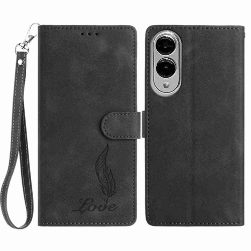 Samsung Galaxy S25 Edge 5G Skin Feel Embossed Feather Leather Phone Case - Black